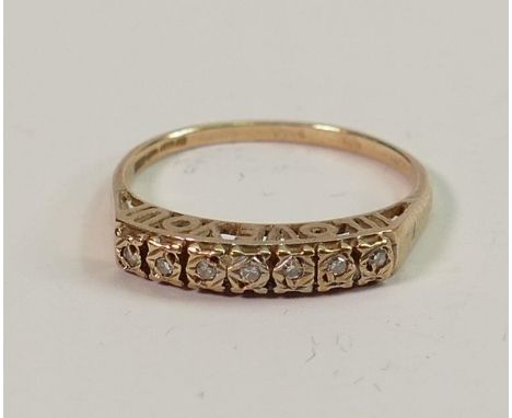 Ladies 9ct Gold Dress Ring: set with diamond stones, 1.5g, size K/L 