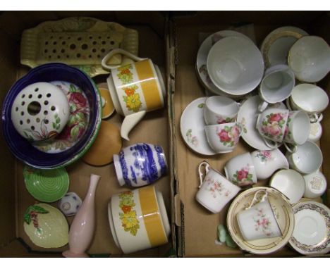 A mixed collection of ceramic items to include: Carlton Ware pin dishes, Rington's ginger jar, floral tea ware etc (2 trays).