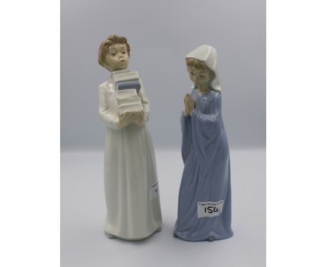 2 x Nao figures: boy carrying books and a girl crying. 