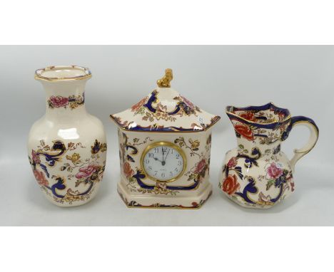 Mason's Mandalay mantle clock: together with a matching jug and vase. Height of tallest 18cm (3) 