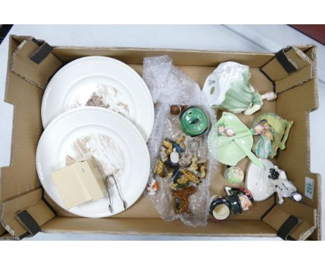 A mixed collection of items to include: Royal Doulton Lady Figure, Wade Whimsies, small character jugs, Carltonware Australia