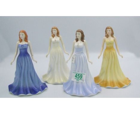 Royal Doulton Lady Figures from The Gemstones Collection to include: Sapphire, Opal, Pearl &amp; Diamond(4) 