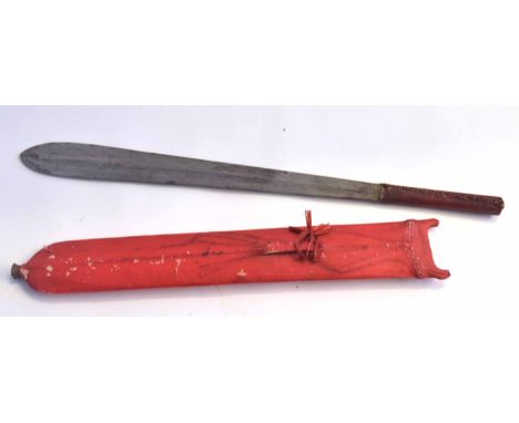 East African Kenyan tribal Maasai sword/knife in red leather/hide scabbard and red hide handle, overall length 57cm