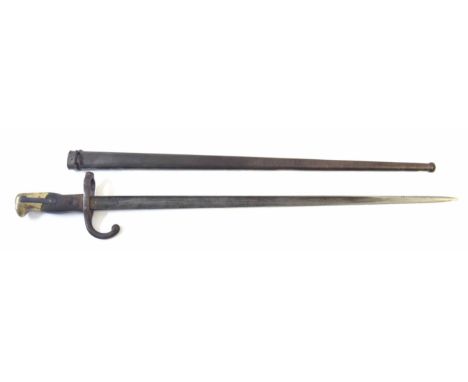19th century 18674 model Gras sword bayonet and scabbard manufactured at The Armoury at Chatellerault dated 1875, inscribe do