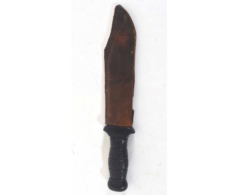 Japanese stainless steel Bowie knife with rubber handle and scabbard, overall length 32cm   