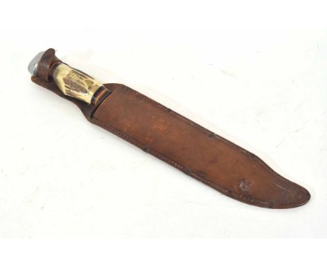 Large 20th century German Bowie knife and scabbard by Kaufmann Germany, with stag antler handle and metal pommel, together wi