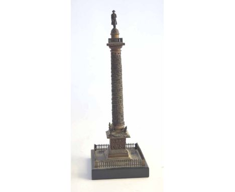 Small cabinet bronze of Vendome column, beautiful small scale 19th century French Grand Tour patinated bronze library cabinet