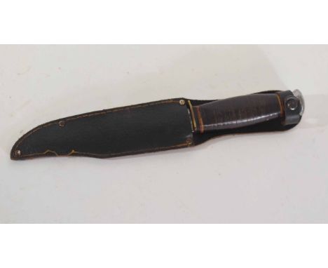 Bowie knife by Solar, blade inscribed "Original Bowie Knife", the steel blade above guard and bands of wood and steel top of 