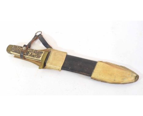 Very large Bowie knife, made in Whitby by Solingen Chrome with brass hilt and pommel, stag antler grips, chromed blade with e