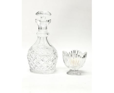 Waterford Crystal. A Glandore decanter and a candleholder.