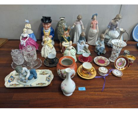 A mixed lot including Nao figures, a Toby jug, Coalport figure, glassware and other items, Location:If there is no condition 