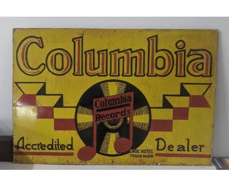 A late 20th century Columbia Records enamel advertising  sign 76cmW x 51cmHLocation: SLIf there is no condition report shown,