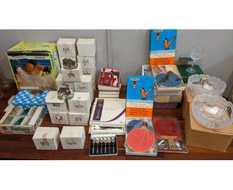 Glassware cutlery and flatware sets, model houses and vintage table tennis bats, some unused, Location:If there is no conditi
