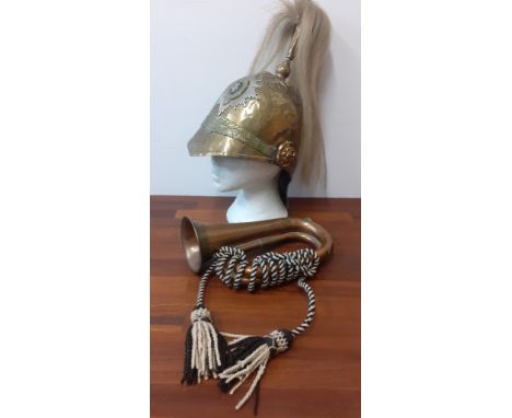 A 4th Royal Irish Dragoon Guards 1871 pattern helmet A/F, no chin strap, with later replacement felt lining together with an 