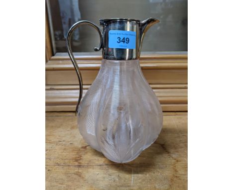 A Victorian Stourbridge machine threaded and cut wine jug with silver plated collar, lid and handle, Location:If there is no 