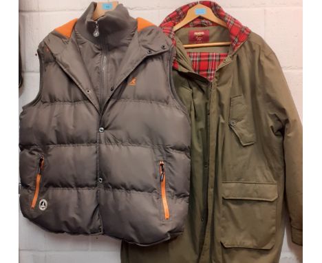 A Kangol 'Original' grey padded gilet size XL (approx 44/46" chest) with a double hood in grey and orange, having an orange f