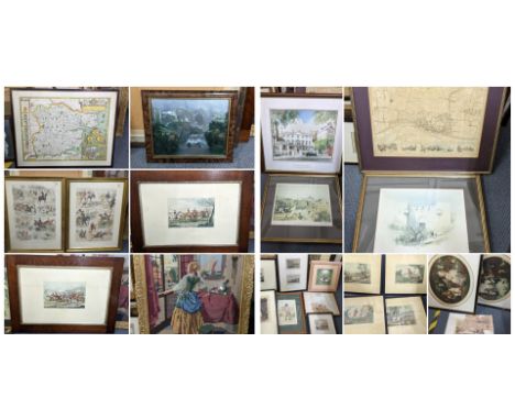A large mixed lot of pictures to include a set of engravings depicting the hunt, a tapestry and others, Location:If there is 