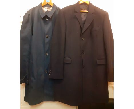 Two gents coats comprising a Farah 'Vintage Collection' heavy navy cotton coat, size XXL (approx 46" chest x 41" long) having