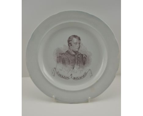 AN EARLY 19TH CENTURY NAPOLEON PEARL WARE PLATE, Magenta tone printed portrait with banner inscription below, "Napoleon Bonap