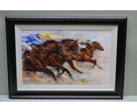 AFTER GARY BENFIELD A LIMITED EDITION coloured print on canvas " FULL STRETCH" 36/100 56cm x 86cm in ebonised frame with cert