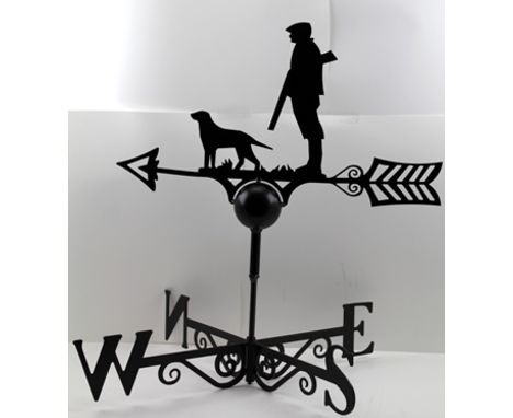 A WROUGHT IRON WEATHER VANE depicting a sportsman with gundog, complete with&nbsp; mounting bracket