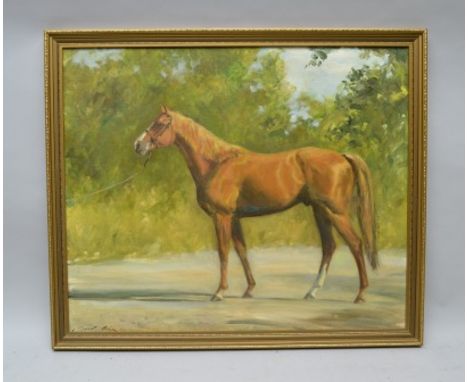 SIMON CHALK Equine portrait of a chestnut racehorse. Oil on board, signed and dated '87, 50cm x 60cm, in modern gilt frame 