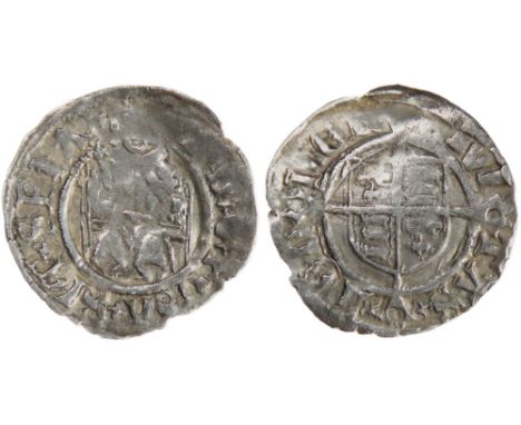 Henry VIII Sovereign Penny. London mint. Second Coinage, 1526-44. King seated on throne, H D G ROSA SINE SPIA. R. Shield over