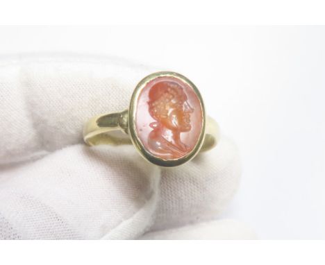 Ancient Roman Carnelian Gold Finger Ring. Circa 1st century CE. 6.52g, 27mm. 22.8mm internal. A superb quality Carnelian Roma