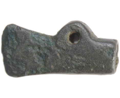 Iron Age to Roman looped and socketed votive minature axe. Crica 200 BCE-410 CE. Copper-alloy, 2.53g. 20mm. Ref: Robinson, P.