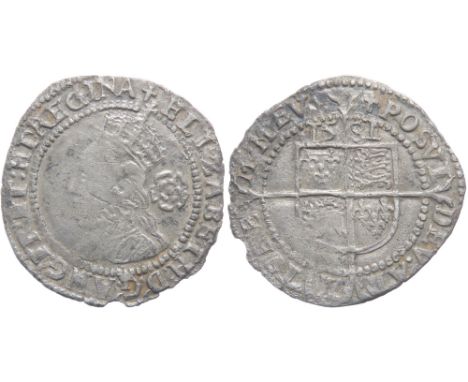 Elizabeth I Threepence. Fifth issue, 1578-82 AD. Crowned bust left, rose behind. ELIZABETH D G ANG FR ET HI REGINA. R. Shield
