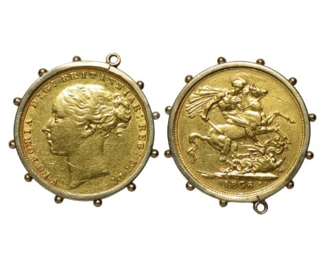 Victoria gold sovereign 1876 in gold mount. Total weight 8.61g. 