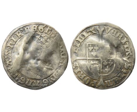 Mary, 1553-1554. Groat, mint mark pomegranate. Crowned bust l, MARIA D G ANG FRA Z HIB REGI. R. long cross fourchÃ©e over shi