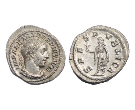 Severus Alexander. 222-235 AD. Silver Denarius, 20.5mm. 3.37g. Rome mint. 15th emission, 232 AD. Laureate and draped bust rig