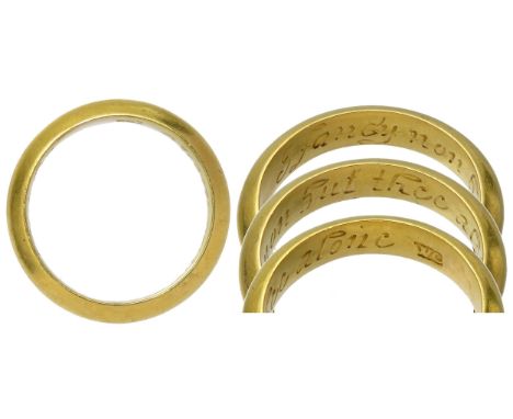 18th Century Gold Posy Ring. A plain band engraved on the inside with the verse, "i fancy non but thee alone".Â&nbsp;7.50g. 2