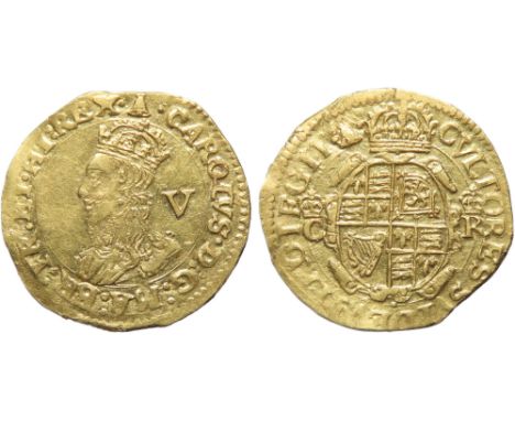 Charles I Gold Crown. Tower mint under the king, 1625-1642 AD. Group D, fourth bust. Crowned bust left, V mark of value behin