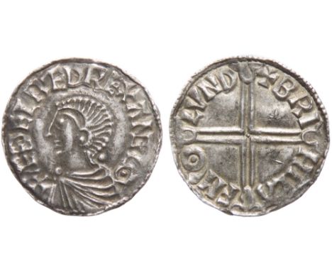 Aethelred II Penny. 978-1016 AD. Long cross type, BMC IVa. London mint. Bare-headed bust left, +AEDELRED REX ANGLO. R. Voided