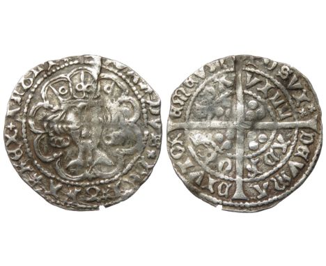 Edward IV Drogheda Irish groat. First cross and pellet coinage, 1465 AD. Crowned facing bust, fleured tressure, cross below b