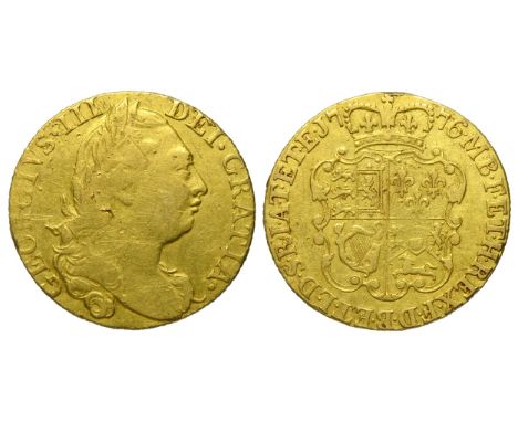 George III 1776 gold guinea. Laureate bust right, GEORGIVS III DEI GRATIA. R. Crowned shield of arms. 8.28g. Ref: S.3728 