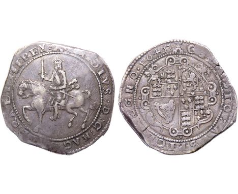 Charles I. 1625-1649. Crown, 41mm. 29.26g. Exeter mint; mint mark castle. Dated 1656. Charles on horseback left, holding rein