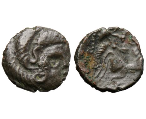 Coriosolites: Ogmios and Boar quarter stater. Circa 1st century BC. Head right. R. Bird headed horse right, boar below. 14mm,
