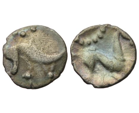 Corieltavi silver unit South Ferriby boar/horse type. Circa, 50-20 BC. Silver, 13mm, 1.24g. Stylised boar right, pellet and r