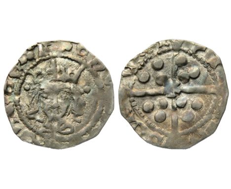 Ireland: Edward IV penny, Dublin. Third (light) cross and pellet coinage, 1473 AD. Crowned facing bust, pellets by crown and 