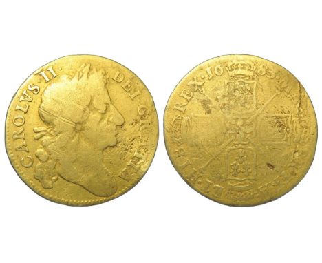 Charles II Gold Guinea. 1683. Laureate bust right, CAROLVS II DEI GRATIA. R. Crowned cruciform shields, sceptres in angles. 8