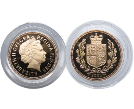 Royal Mint, Elizabeth II 2002 Proof Sovereign. Gold, 7.98g. 20mm. Crowned bust right, ELIZABETH II DEI GRA REGINA FID DEF. R.