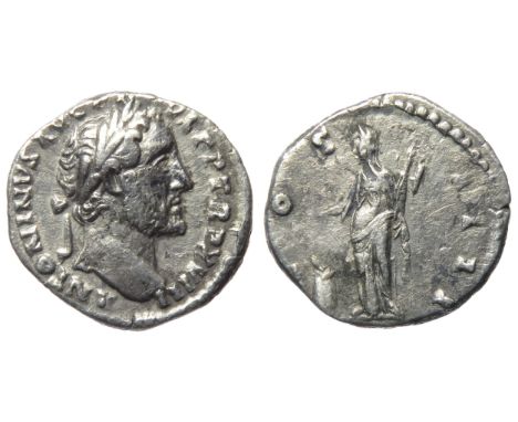 Antoninus Pius Denarius. 2.69g. Laureate bust right, ANTONINVS AVG PIVS P P TR P XVIII. R. COS IIII, Vesta standing left hold