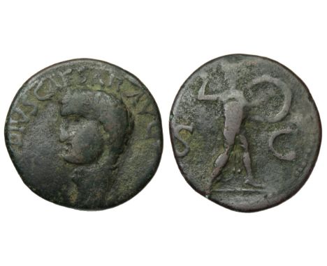 Claudius imitation As. Circa 1st century AD. Bare head left, CLAVDIVS CAESAR AVG. R. S C, Minerva advancing right brandishing