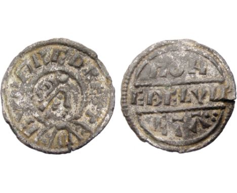 Burgred Penny, Lunettes type H11/A. 870-872/3 AD. 0.97g. 19mm. Diademed bust right, BVRGRED RE + M. R. Moneyers name in three