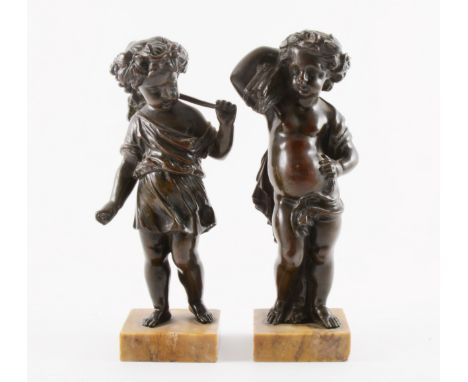 Follower of Claude Michel Clodion, a pair of bronze figures of children, modelled respectively with a corn sheaf and grapes, 