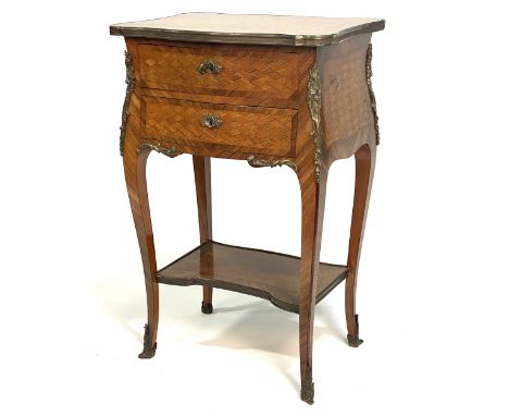 A Louis XV style kingwood and parquetry table en chiffonier, 20th Century, brass mounts, serpentine top with cross-banding, f