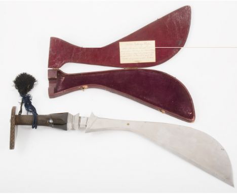 The Coorg Fighting Knife An Indian cleaver-shape knife, ferrule of rectangular section, shaped and carved horn handle, 52cm o